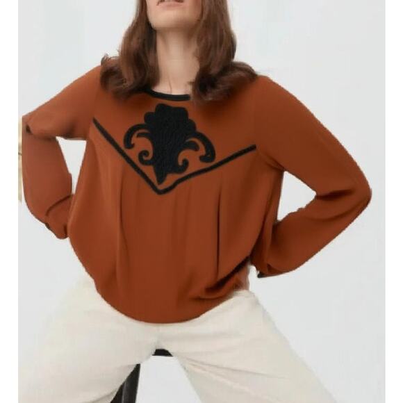 Express Embroidered Crochet Neckline Flowing Top - Picture 1 of 8